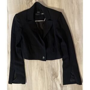 Alice + Olivia Classics Women Black Crop Blazer Size 4 Shoulder Pads NWOT